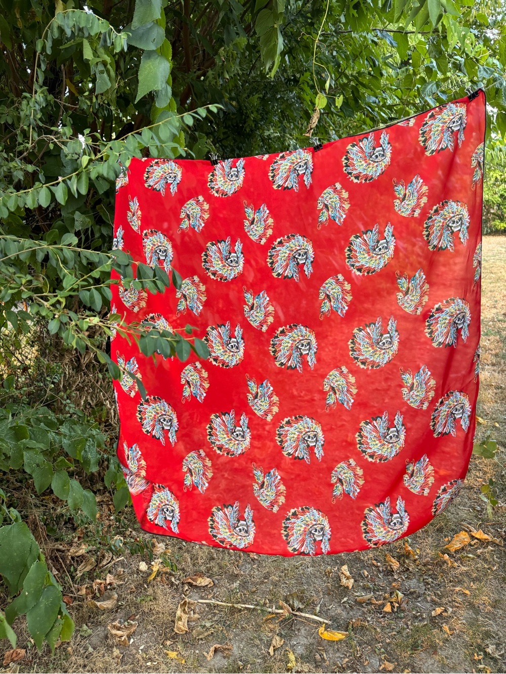 Bold Skull & Feather Print Oversized Scarf – 40” x 40”